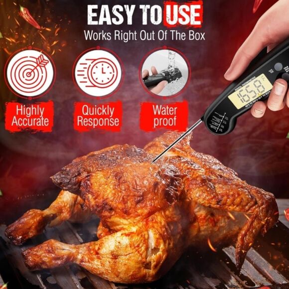 Waterproof Meat Thermometer with Backlight, Foldable Probe, Digital Display New - Picture 2 of 9